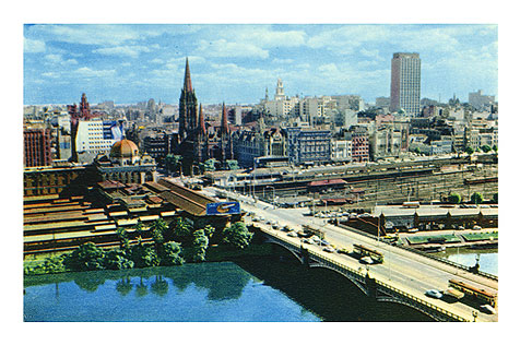 Postcard Melbourne City Skyline, Looking across the Yarra River, 1950s