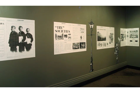 Newspaper displays on walls
