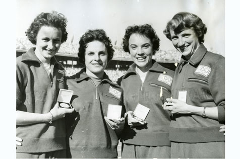 The British women's 4 x 100m relay with their silver medals after the presentation