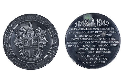 Medal, Centenary of Incorporation of the City of Melbourne 1942