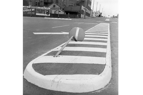 Damaged street sign 1960s