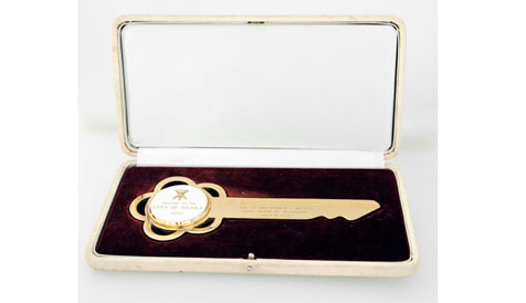 Metal and enamel key in a presentation box
