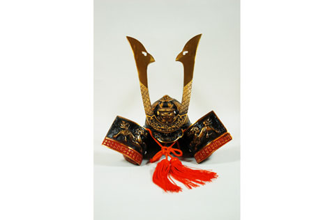 Metal Samurair helmet with red tassels