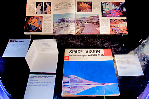 Book entitled 'Space vision Melbourne Australia' with a jet on the cover