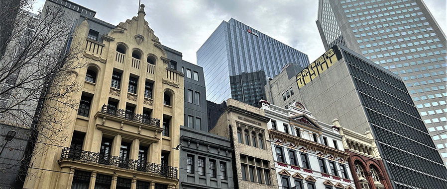 View of Melbourne city buildings