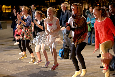 Children and adults dancing
