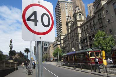 40km per hour sign on Spring Street