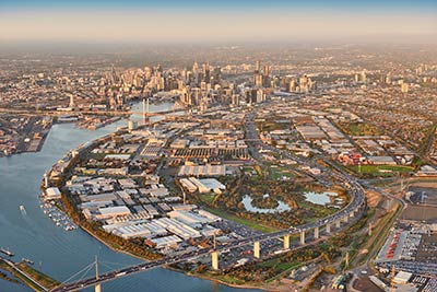 Aerial view of Fisherman's Bend area, by Yarra River