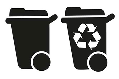 Landfill and recycling wheelie bins