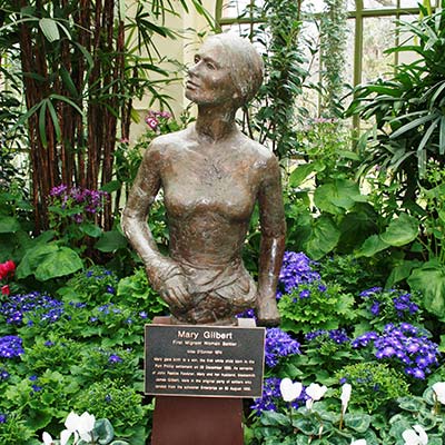 Mary Gilbert memorial bust and plaque in the Conservatory