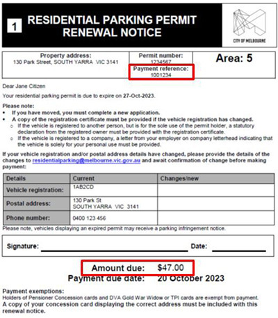 Permit renewal notice example.