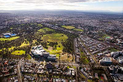 Distant aerial view of Royal Park