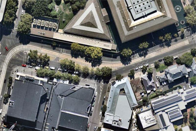 Artist impression - aerial view of Southbank Boulevard/Dodds Street area showing street trees