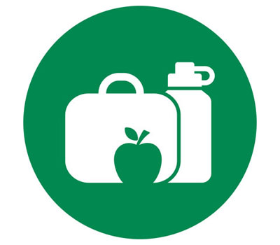 Icon depicting an apple, lunchbox and drink bottle