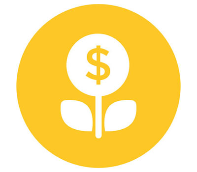 Icon depicting a flower with a dollar sign on its head