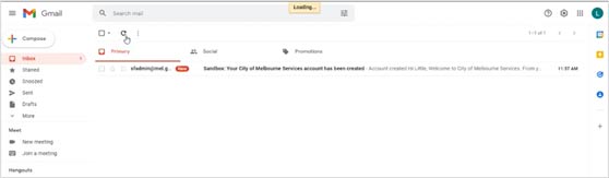 Example email shown in inbox with the subject line 'Your City of Melbourne Services account has been created.'