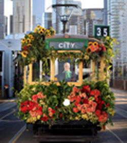 Melbourne tram covered with flowers