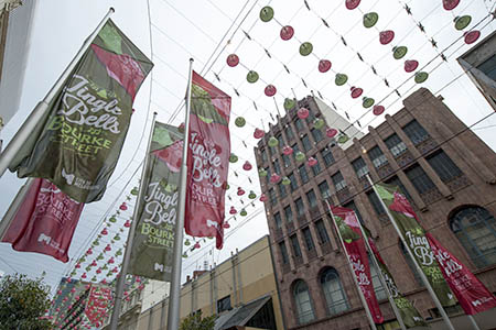 Promotional banners in Bourke Street Mall