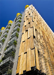 Exterior view of CH2’s western timber shutters