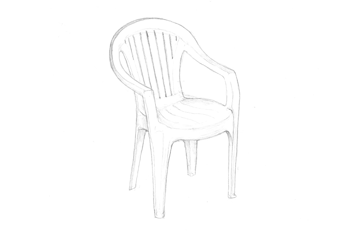 An illustration of a white plastic chair.