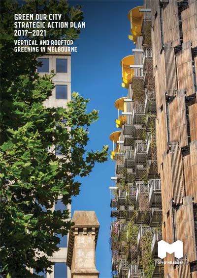 Green Our City Strategic Action Plan front cover- vines on Council House 2 facade with adjacent mature trees