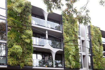 Vertical gardens on the facade of an apartment building