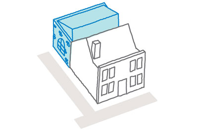 Illustration representing additions to a heritage building