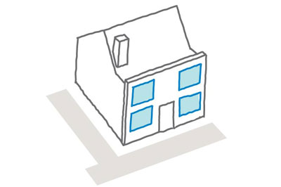 Icon representation of building alterations with changes to the front windows