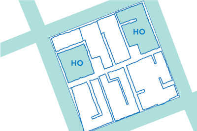 Map showing several properties labelled 'HO' (Heritage Overlay)