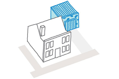 Illustration of a garage next to a house