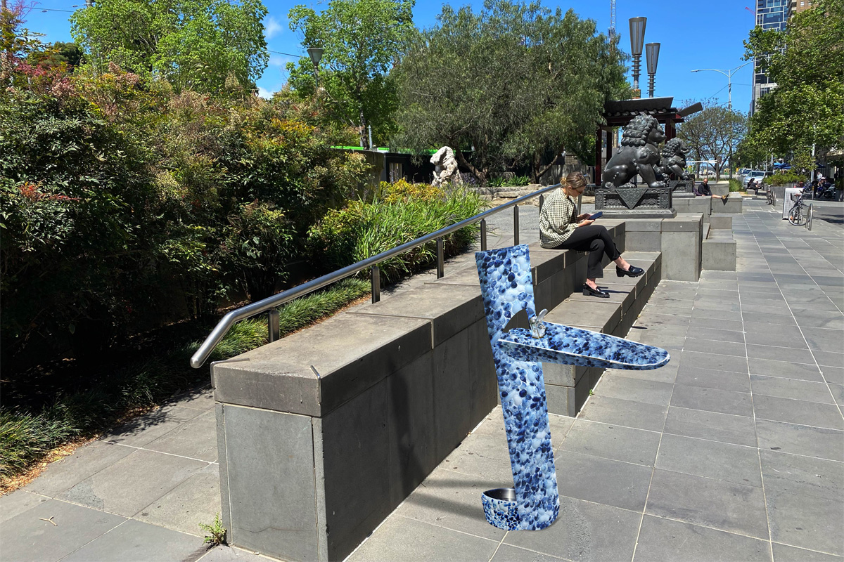 A mock-up of a ceramic water fountain in the Tianjin Gardens in Melbourne CBD.