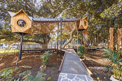 Playground with elevated tree houses