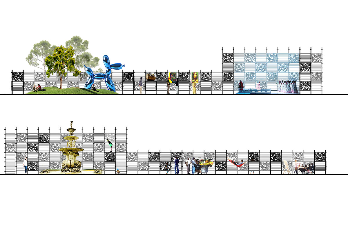 Artist's designs for wall-like installation