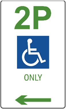 2P disabled only parking sign.