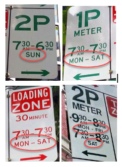 Four different parking signs.