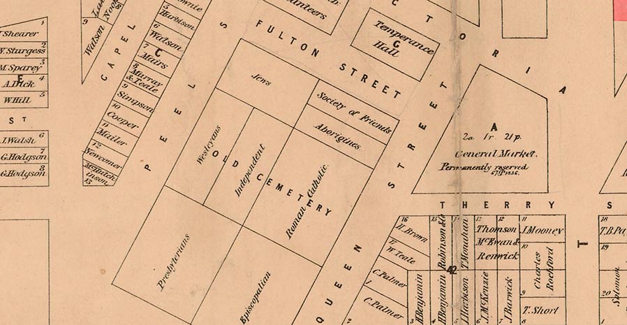 Historic map of the Old Melbourne Cemetery (detail).