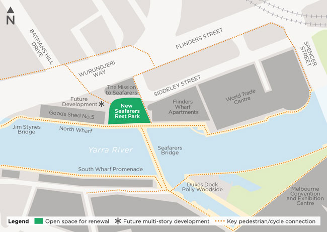 Map of Docklands showing proposed Seafarers Rest Park location