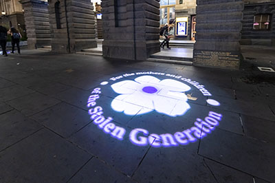 Native Hibiscus and dedication for the Stolen Generations projection
