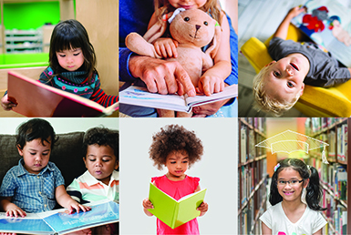 montage of kids and books at storytimes and other early literacy programs