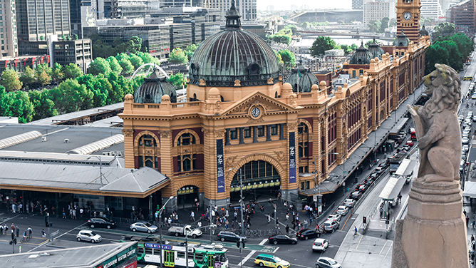 Flinders Street Station, viewed from the St Pauls Cathederal tower