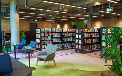 interior of narrm ngarrgu library with bookshelves